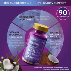 Close-up of SUNUV Biotin 10,000mcg bottle with Collagen & Keratin – image 01