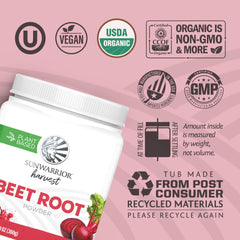 Sunwarrior Beet Root Powder tub ready for daily use in meals.