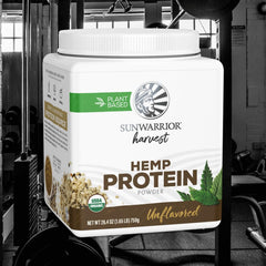 Hemp protein powder with scoop