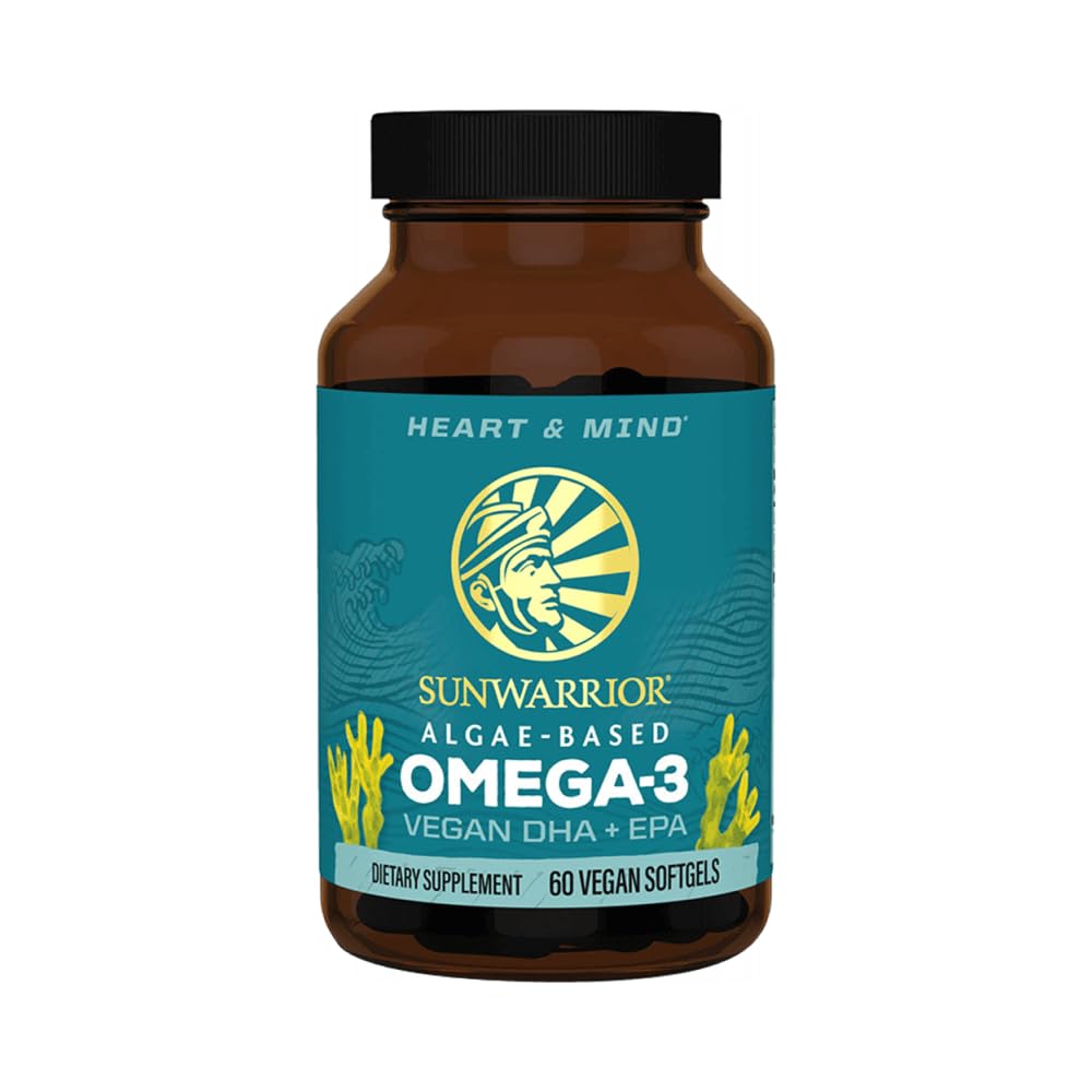 Sunwarrior Vegan Omega-3 DHA & EPA Algal Oil bottle label with 60 count