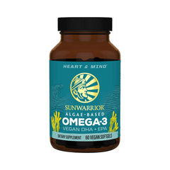 Sunwarrior Vegan Omega-3 DHA & EPA Algal Oil bottle label with 60 count