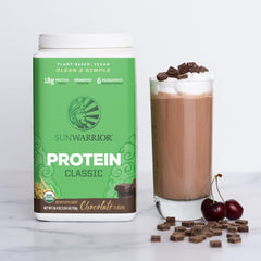 Sunwarrior Organic Brown Rice Protein Chocolate nutrition panel — vegan, gluten-free, dairy-free