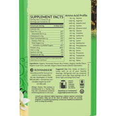 Close-up of Sunwarrior Organic Classic Vanilla Protein label