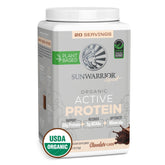 Sunwarrior organic plant-based chocolate protein powder front view (20 servings)