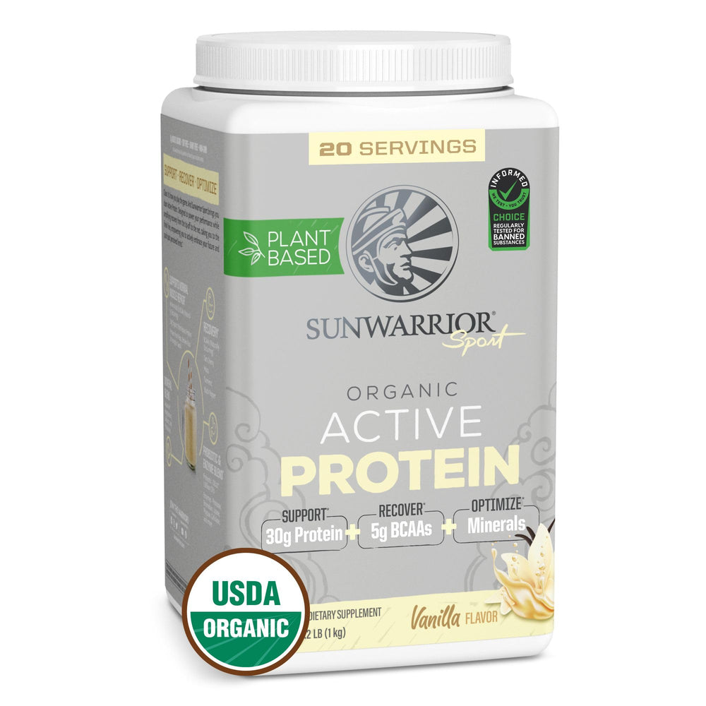 Sunwarrior Organic Plant Based Protein Powder Vanilla tub front view