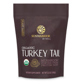 Front view of Sunwarrior Organic Turkey Tail Mushroom Powder 100g pouch