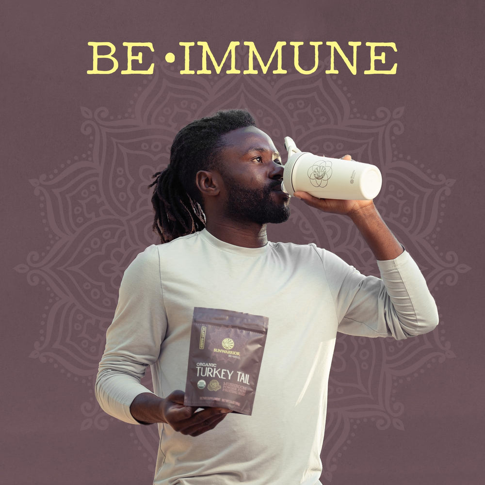 Packaging image of Sunwarrior Organic Turkey Tail Mushroom Powder 100g pouch