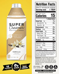 Vanilla Super Creamer serving with 2g protein and 0g sugar