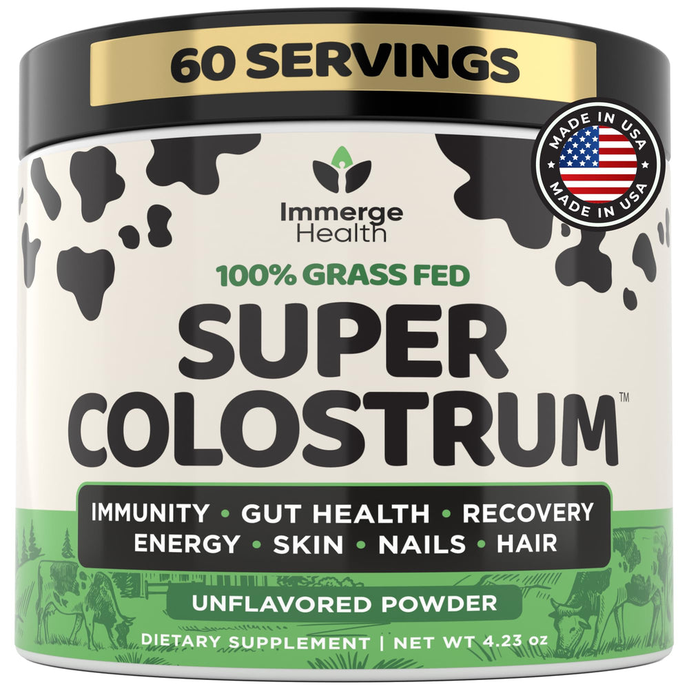 Super Colostrum Grass-Fed Bovine Colostrum Powder canister on white background