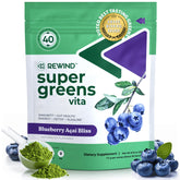 Jar of Best Tasting Super Greens Powder with Blueberry Acai flavor