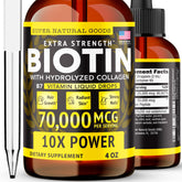 4oz bottle of Super Natural Goods Liquid Biotin & Collagen 70,000mcg