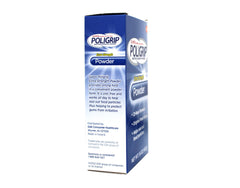 Product close-up showing Poli-Grip powder texture