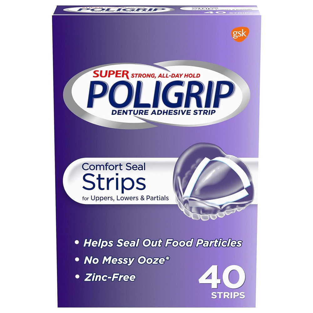 Product image showing Super Poligrip Strips 40 ct package