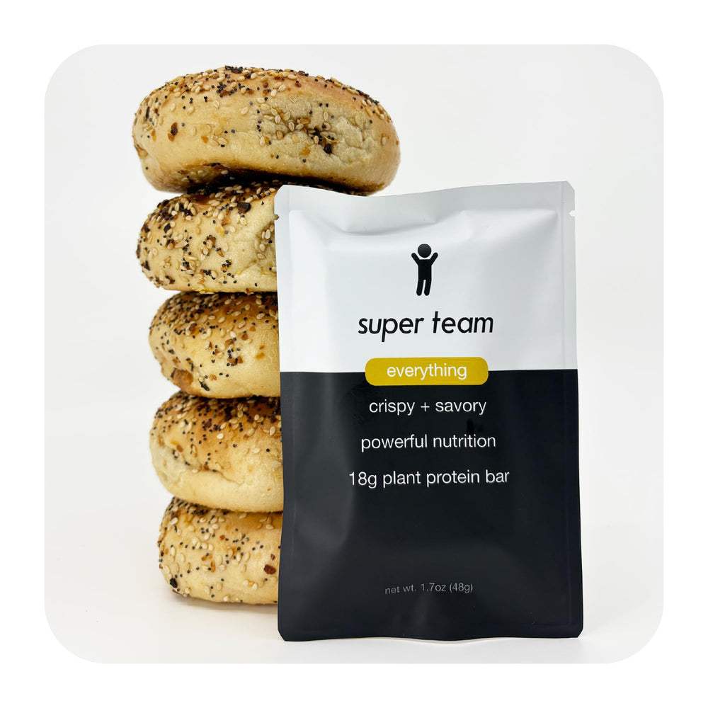 Super Team savory crispy bar in gym bag for post-workout energy.