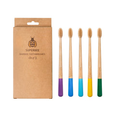 Superbee Bamboo Toothbrushes 5 Pack with Colorful Handles