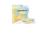 Front view of Superbloom Recovery Liver Support bottle with sachets