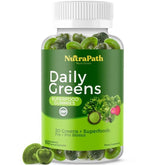 NutraPath SuperGreens gummies bottle with raspberry flavor