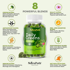 Assortment of greens and superfoods used in SuperGreens gummies