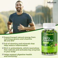 Healthy greens and berries imagery for SuperGreens gummies