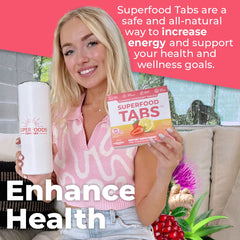 Superfood Tabs strawberry lemonade tablet—convenient energy boost from caffeine.