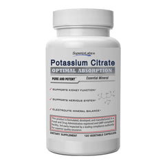 Bottle of Superior Labs Potassium Citrate 100 mg vegan capsules