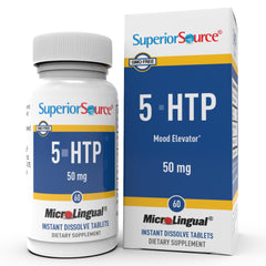 Front view of Superior Source 5-HTP 50 mg bottle