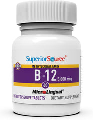 Packaging label showing Non-GMO and preservative-free B-12 supplement
