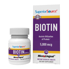 Front view of Superior Source Biotin 5000 mcg MicroLingual tablets (100 count)