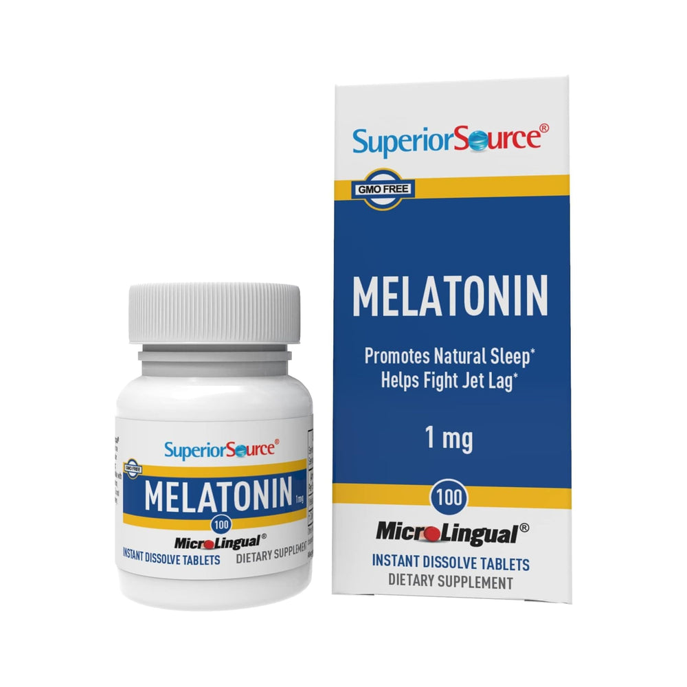 Front view of Superior Source Melatonin 1 mg tablets