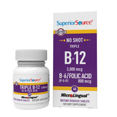 Packaging for Superior Source NO SHOT Triple B-12 3,000 mcg with B6 and folic acid