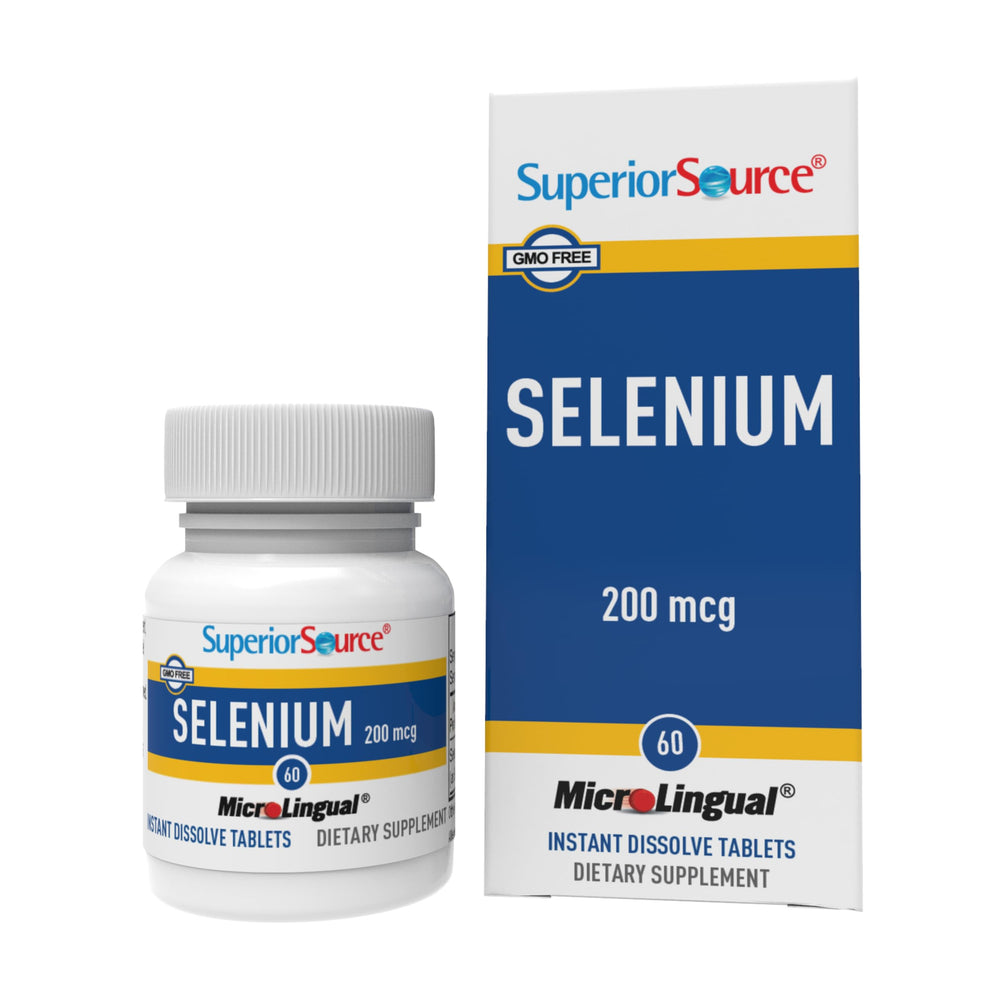 Close-up of Superior Source Selenium 200 mcg microLingual tablets
