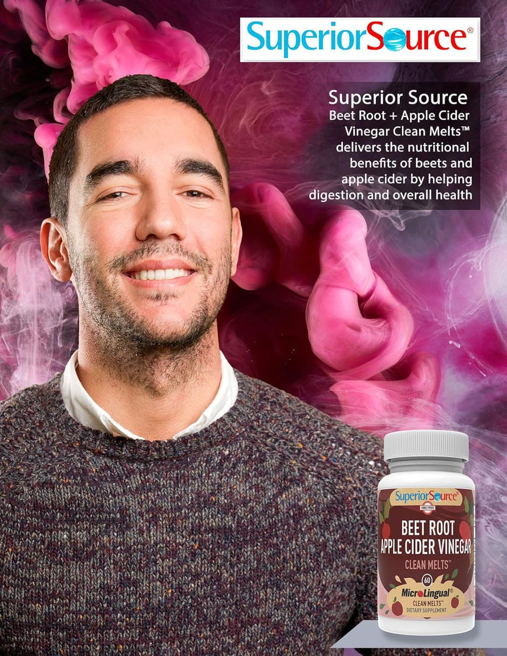 Superior Source tablets beside fresh beets and apples to show organic ingredient source