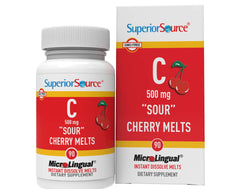 Bottle of Superior Source Vitamin C 500 mg Sour Cherry Melts