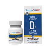 Vitamin D3 5000 IU sublingual tablet dissolving on the tongue