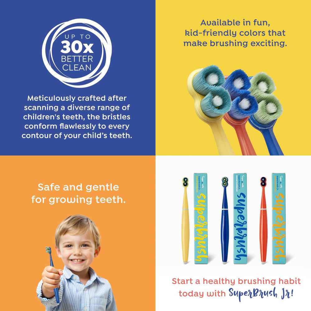 Color variants: Sunshine Smiles, Bluetooth, and Orange A-peel on the brush head