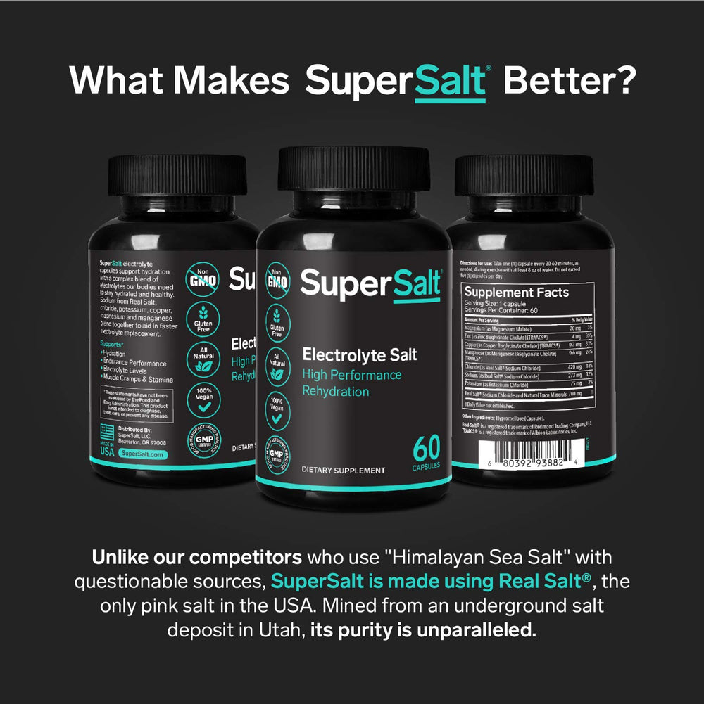 SuperSalt Keto Electrolyte Tablets dissolving in water showing quick hydration.