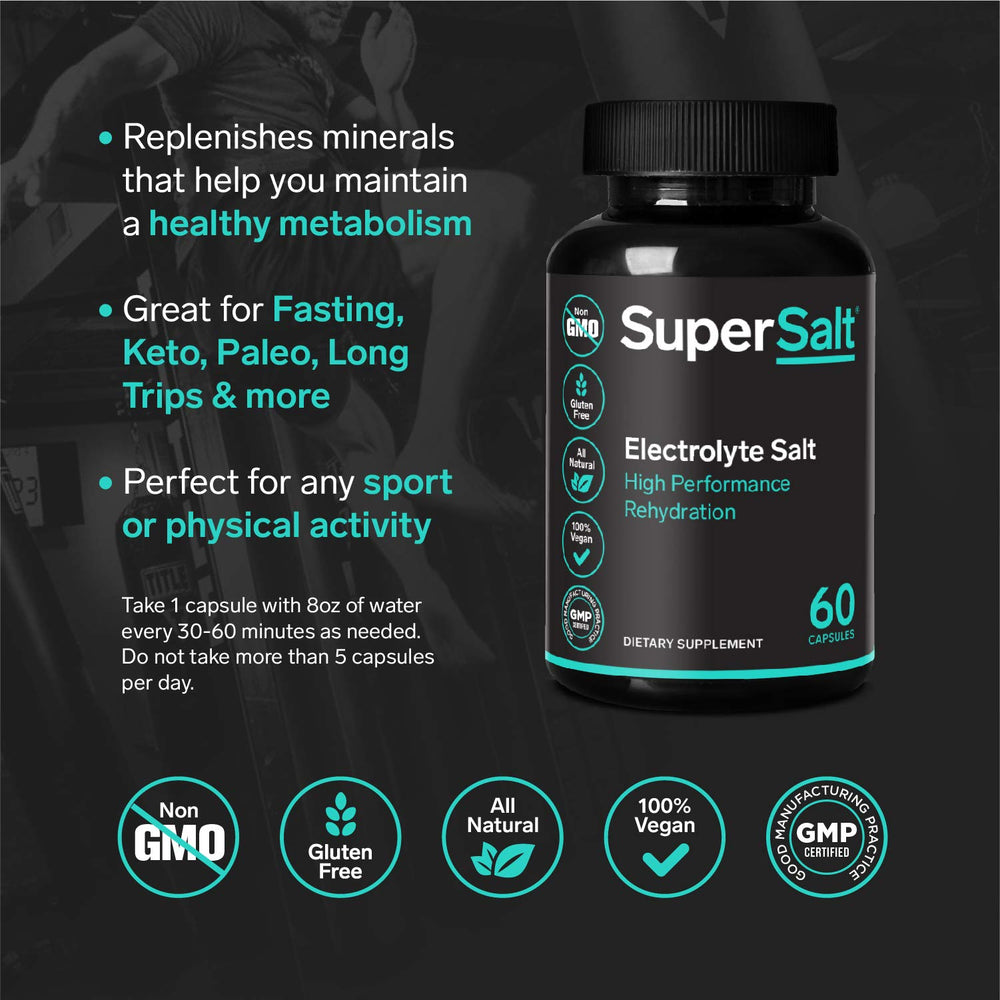 SuperSalt Keto Electrolyte Tablets ingredients closeup showing mineral blend.