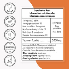 Close-up view of Taurine tablets showing 1000mg dosage