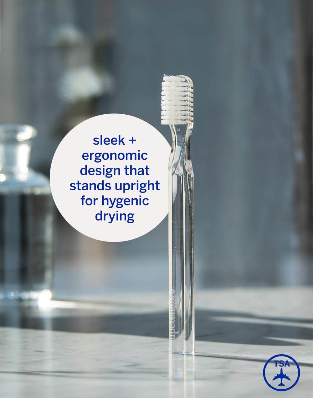 Five tufted rows of DuPont soft nylon bristles on Supersmile toothbrush