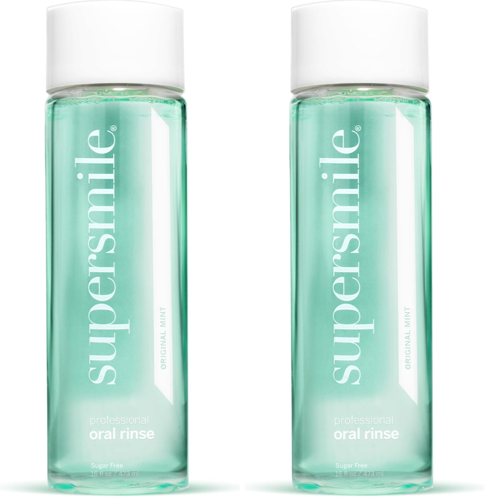 Front view of Supersmile Oral Rinse Mouthwash bottle in mint flavor