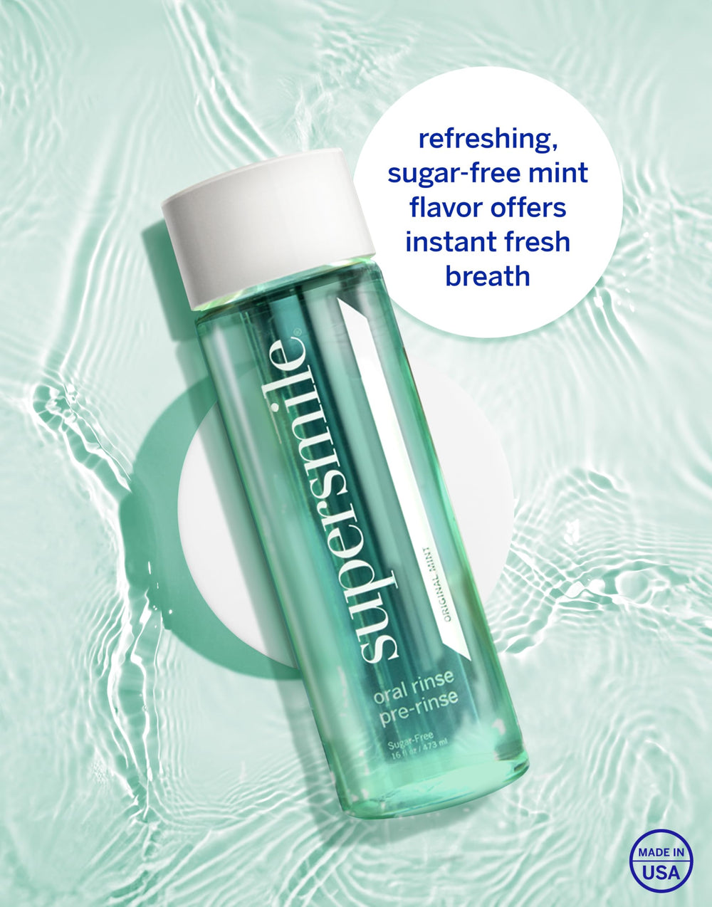 Mint flavor and sugar-free formula label on the bottle