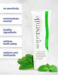Close-up texture of mint whitening toothpaste