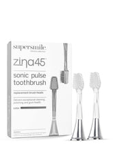 Supersmile Zina45 replacement brush head in silver, pack of 2 – front view