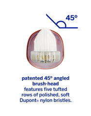 Close-up of Zina45 replaceable brush head design with 45-degree angle