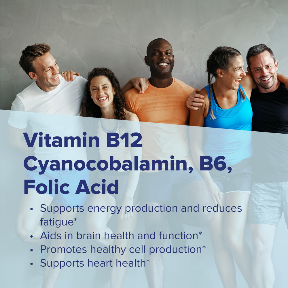 Supplement facts panel displaying B12, B6, and folic acid