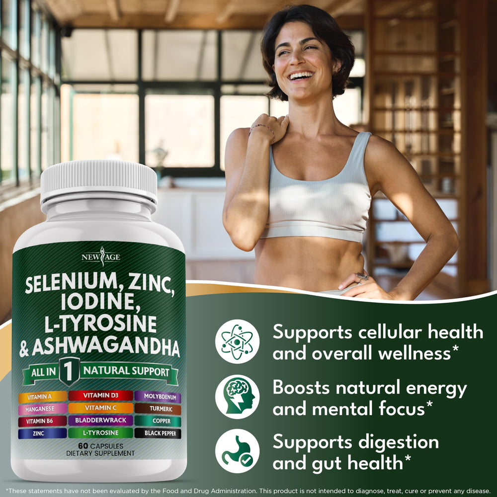 Capsules close-up containing selenium, zinc, iodine, L-Tyrosine and Ashwagandha