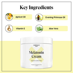 Antioxidants and wellness icons beside Melatonin Sleep Cream