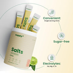 Lifestyle image showing SUPPLY6 Salts Lime for vegan keto hydration
