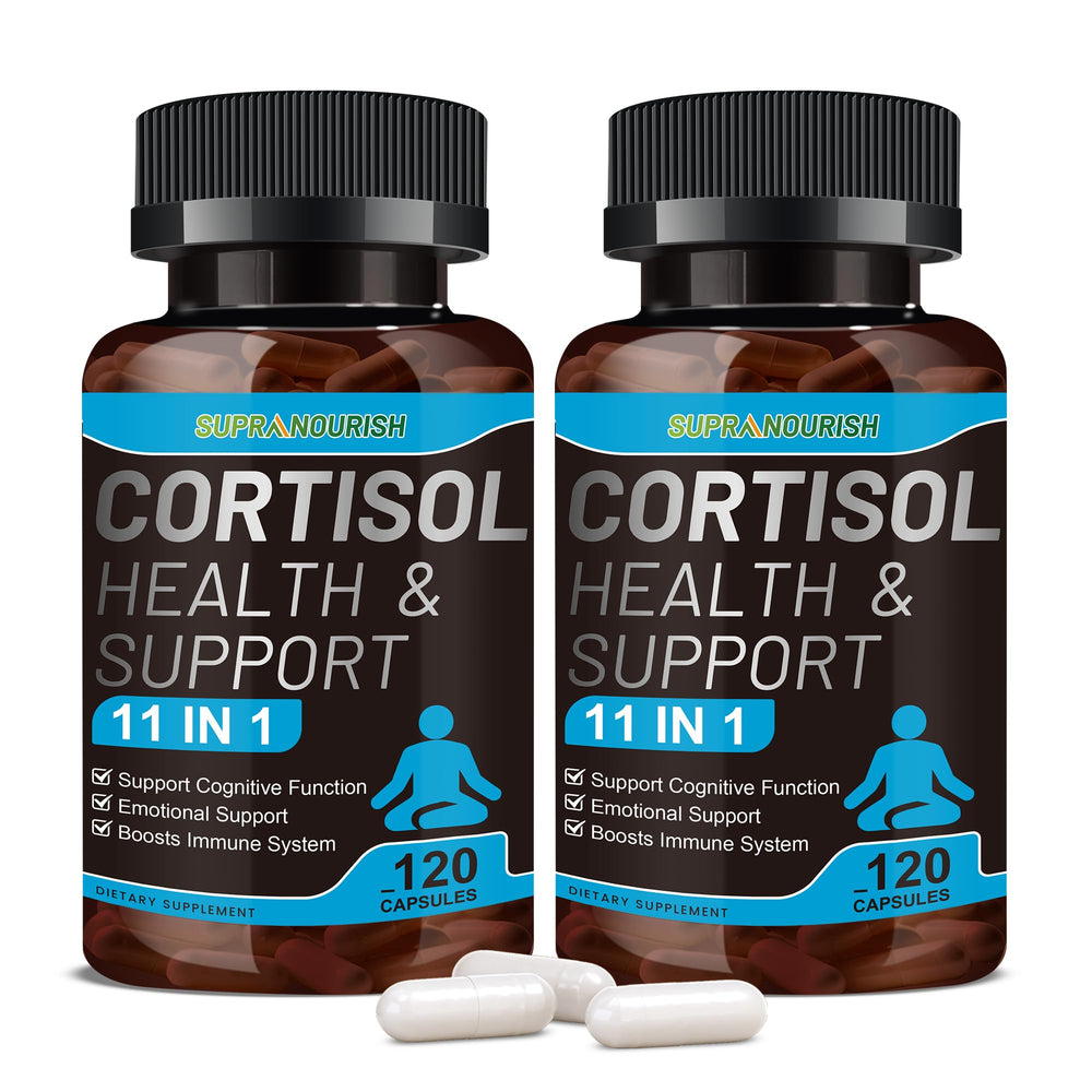 Front view of SUPRANOURISH Cortisol Manager bottle with label
