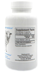 Close-up of 90-capsule bottle of sheep testicle supplement